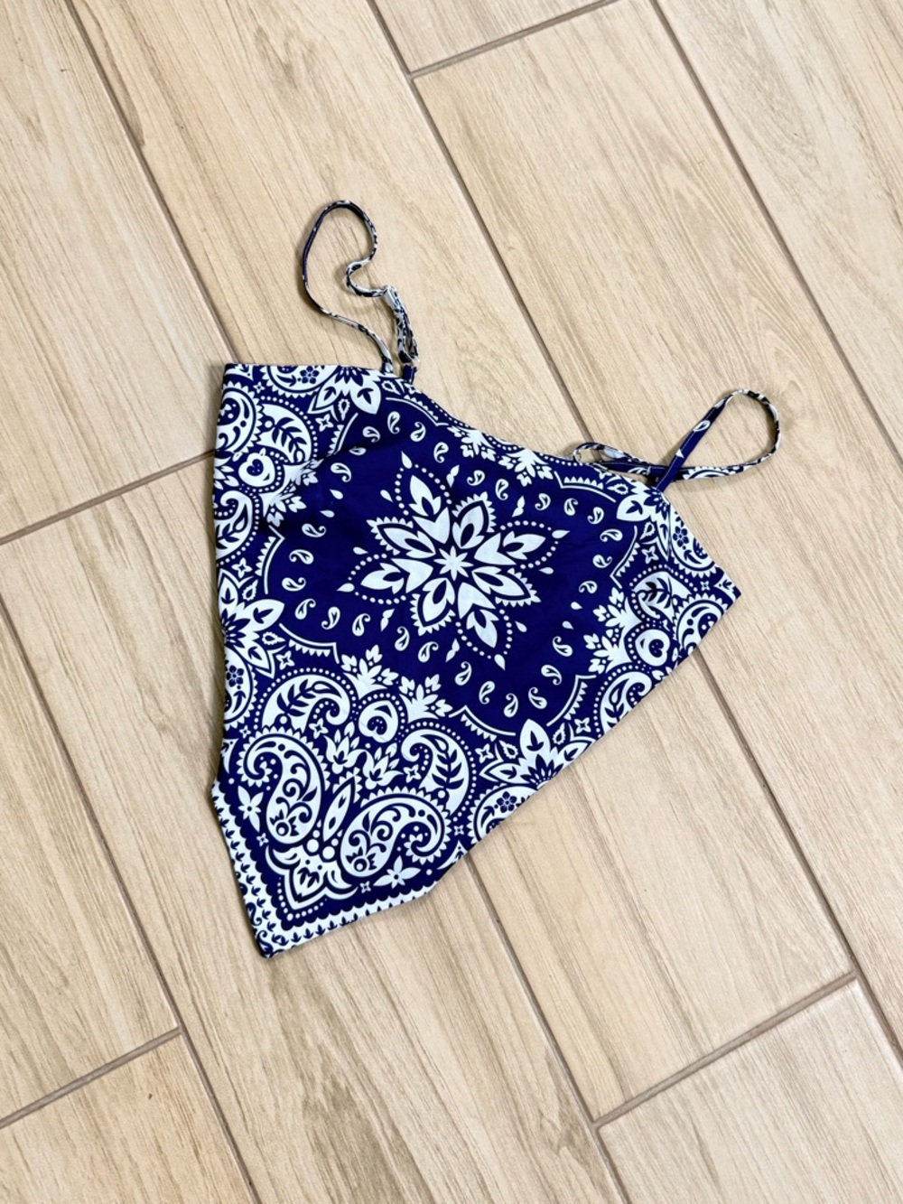 Y2K Navy Blue Bandana Print Handkerchief Hem Cami Top Boho Paisley Scarf Style